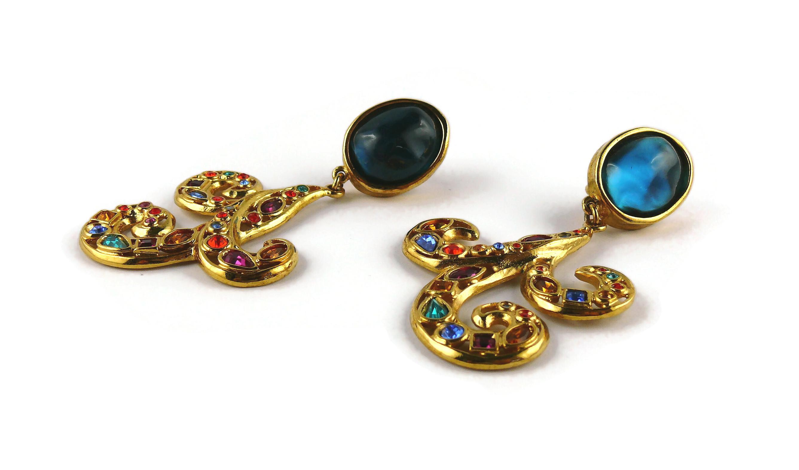 Yves Saint Laurent YSL Vintage Jewelled Arabesque Dangling Earrings For Sale 5