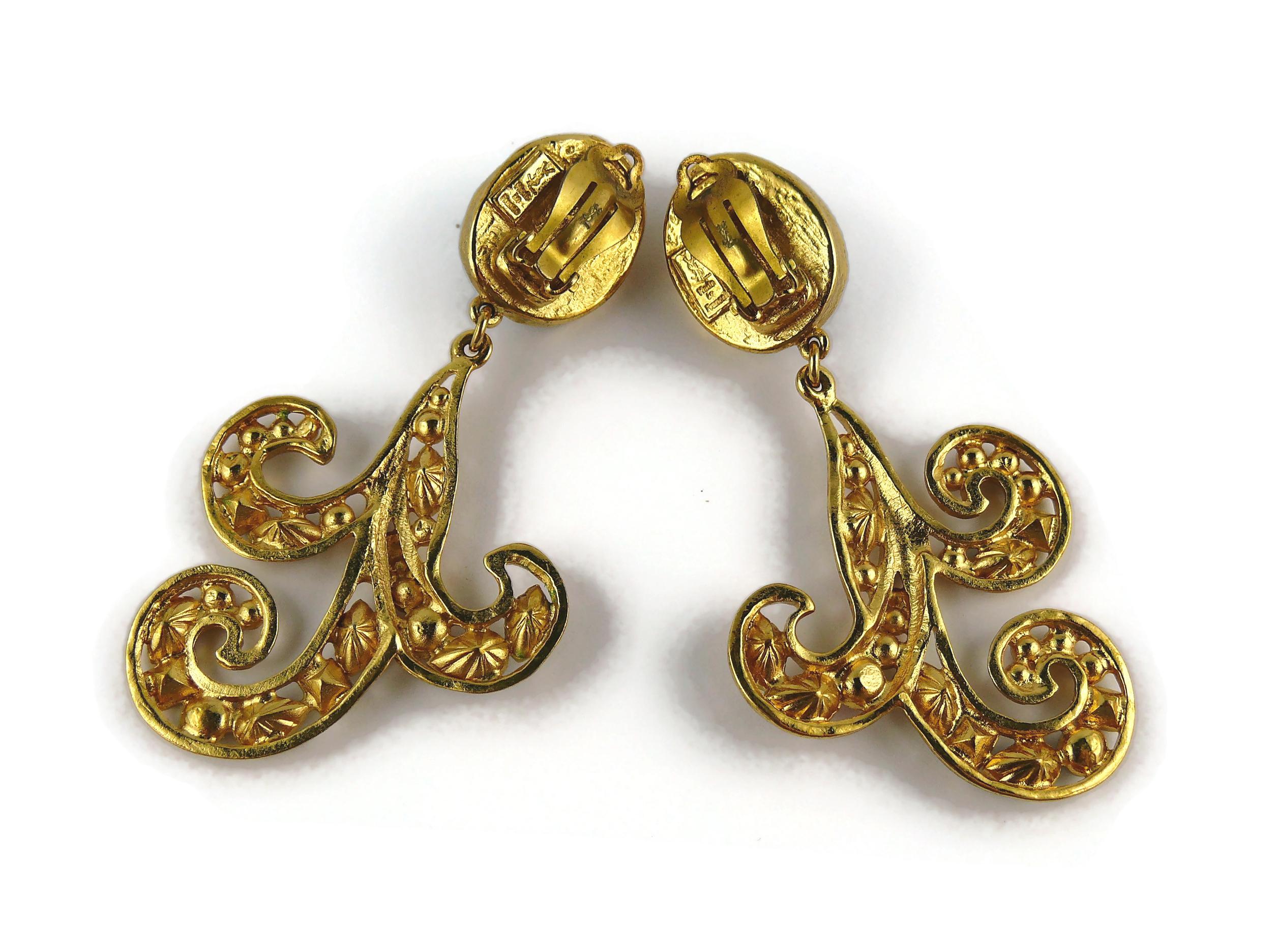 Yves Saint Laurent YSL Vintage Jewelled Arabesque Dangling Earrings For Sale 6