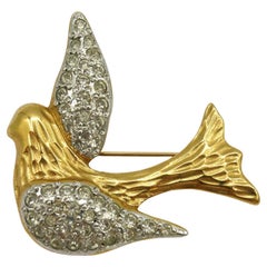 YVES SAINT LAURENT YSL Vintage Jewelled Bird Motif Brooch