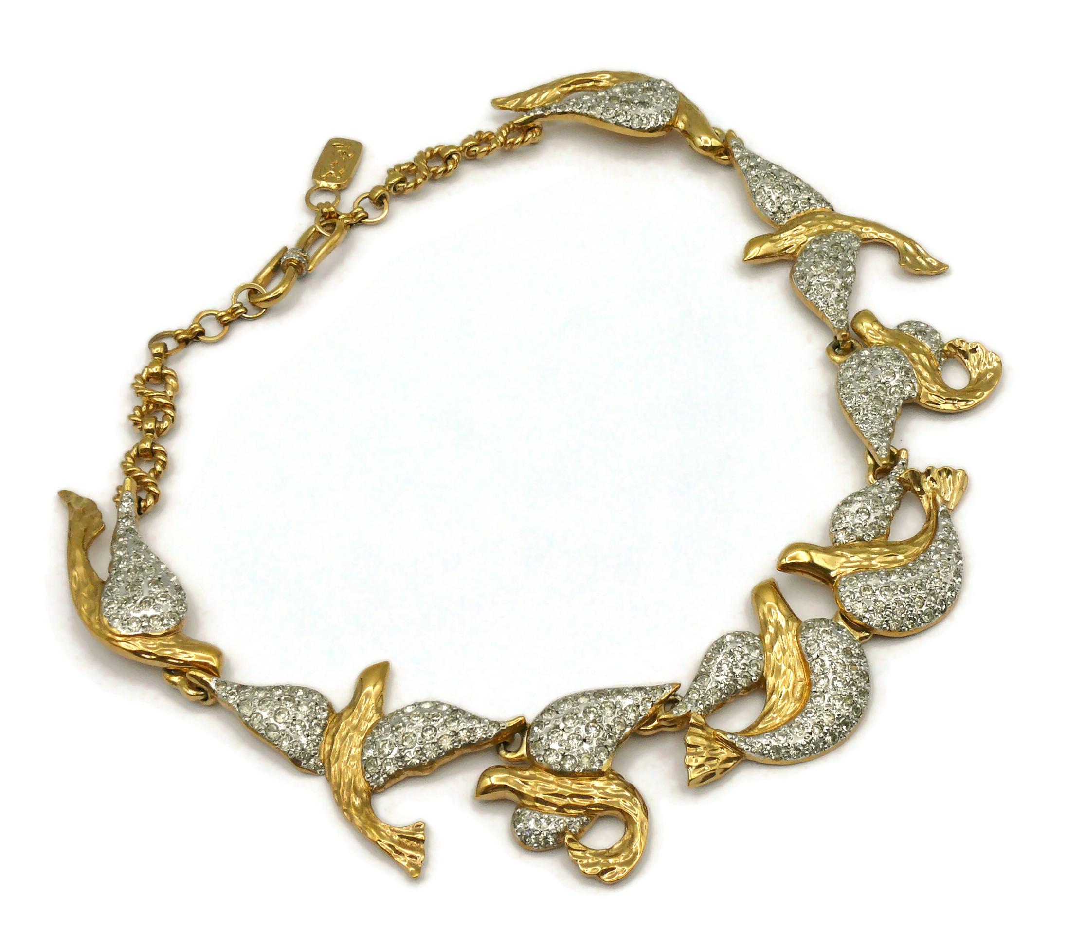 YVES SAINT LAURENT YSL Vintage Jewelled Bird Necklace In Good Condition For Sale In Nice, FR