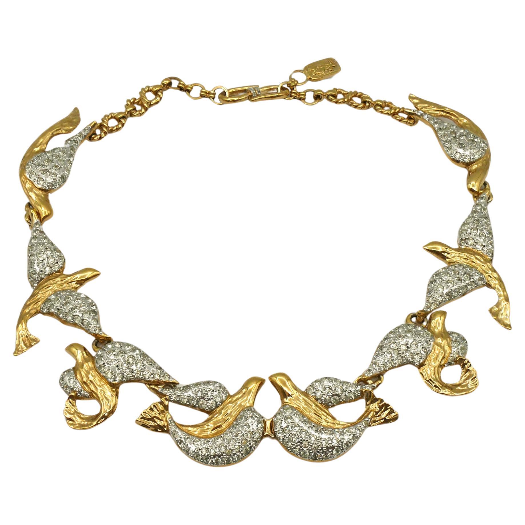 YVES SAINT LAURENT YSL Vintage Jewelled Bird Necklace For Sale