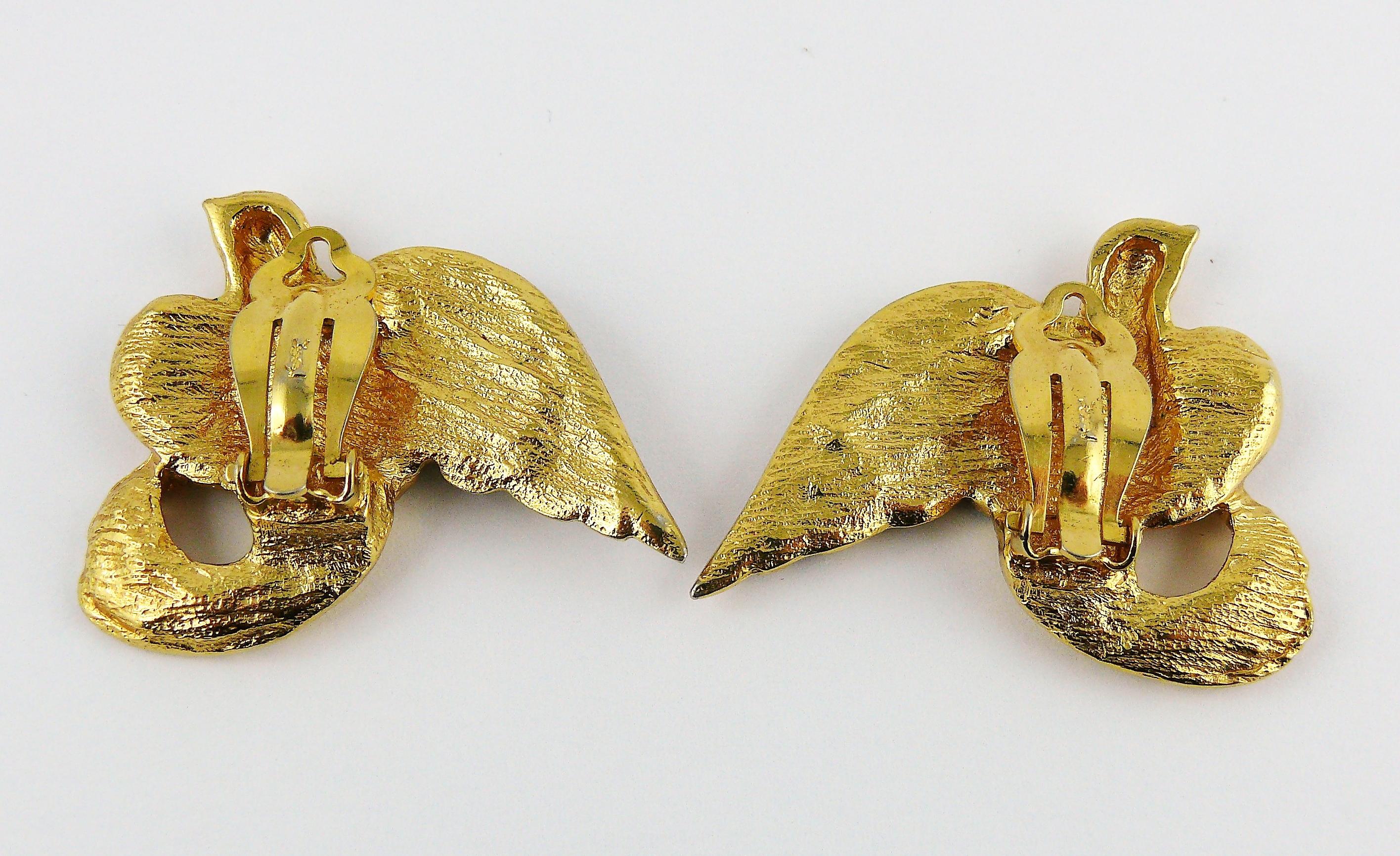 Yves Saint Laurent YSL Vintage Jewelled Birds Clip On Earrings In Good Condition In Nice, FR