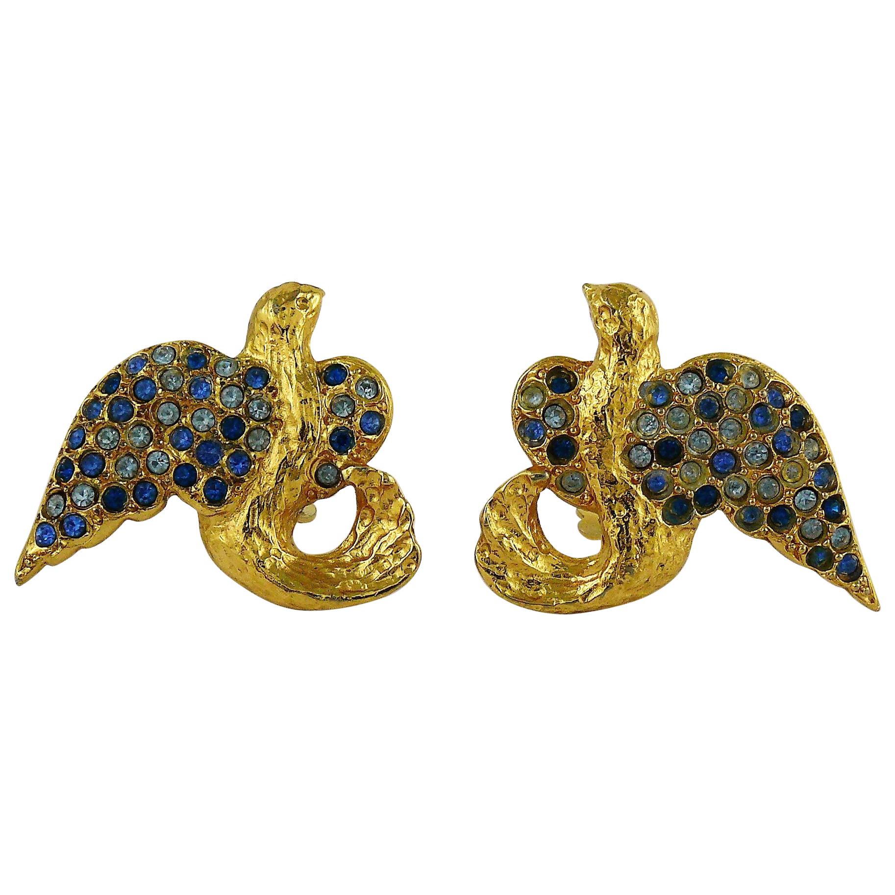 Yves Saint Laurent YSL Vintage Jewelled Birds Clip On Earrings