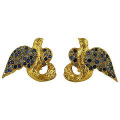 Yves Saint Laurent YSL Vintage Jewelled Birds Clip On Earrings