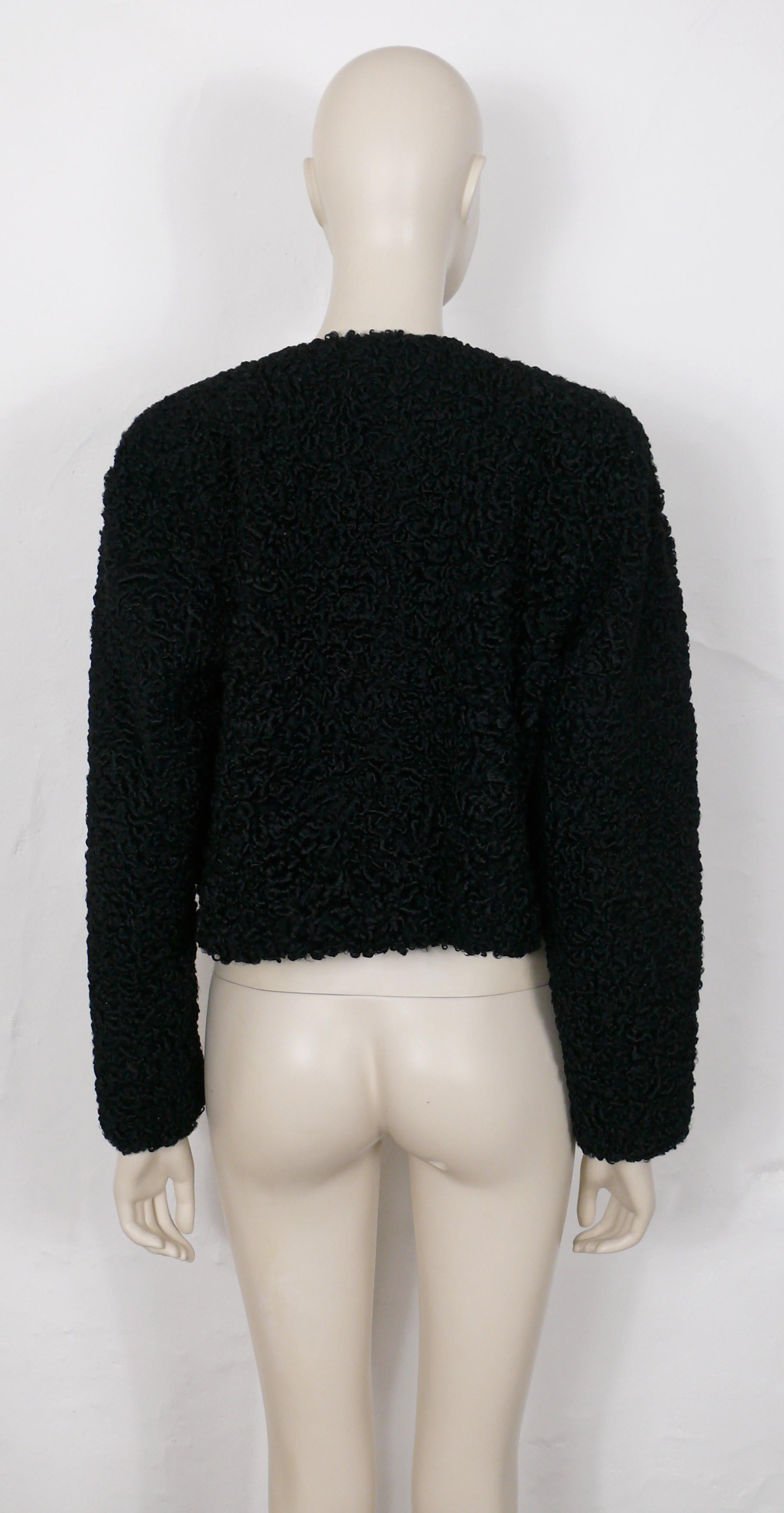 Yves Saint Laurent YSL Vintage Jewelled Black Astrakhan Fur Bolero Jacket For Sale 3