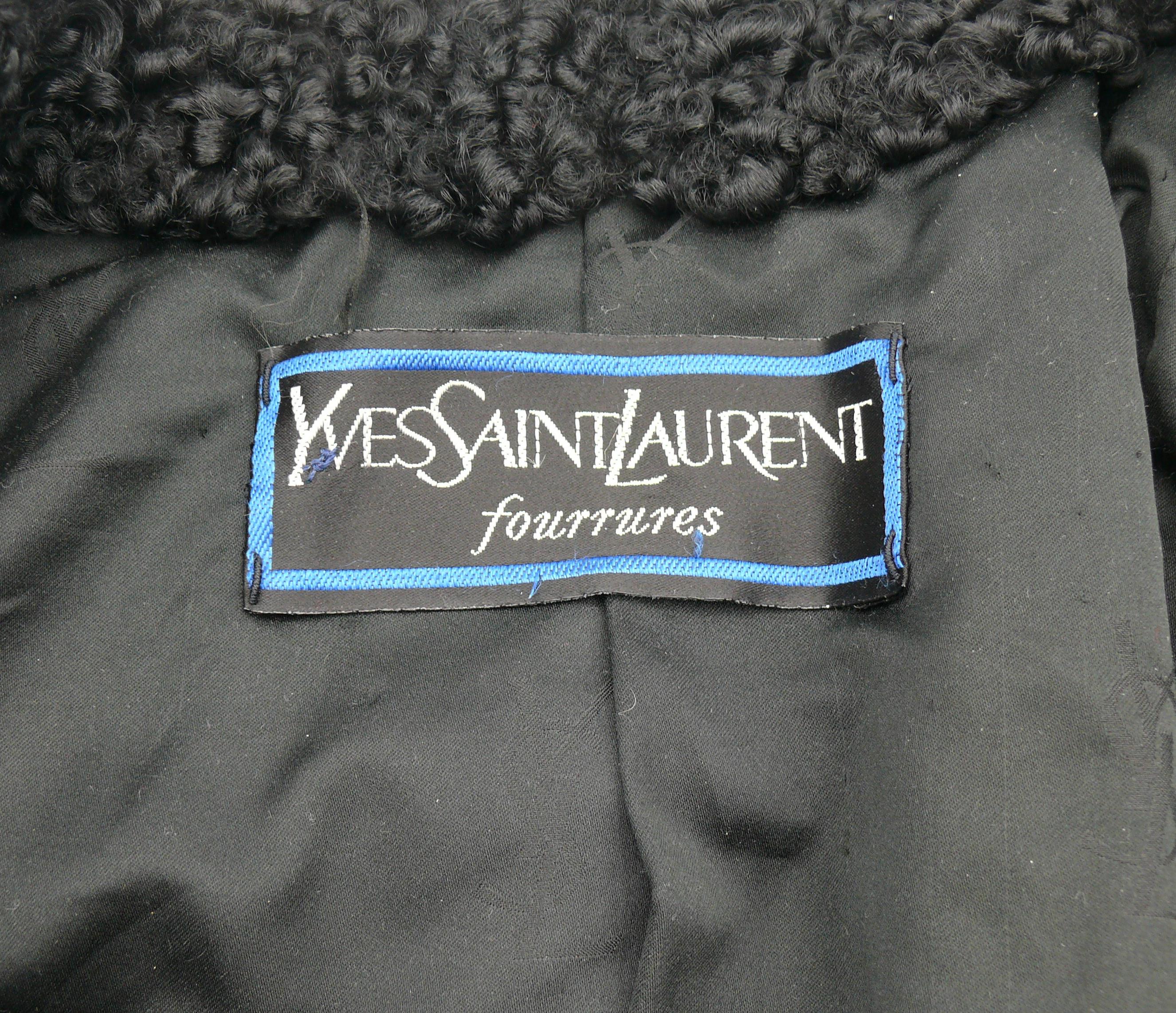 Yves Saint Laurent YSL Vintage Jewelled Black Astrakhan Fur Bolero Jacket For Sale 4