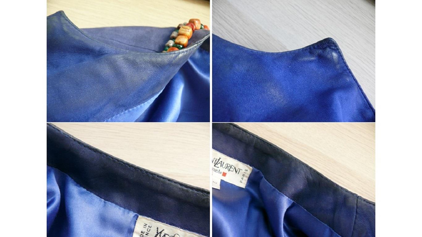 Yves Saint Laurent YSL Vintage Jewelled Blue Lambskin Jacket For Sale 7