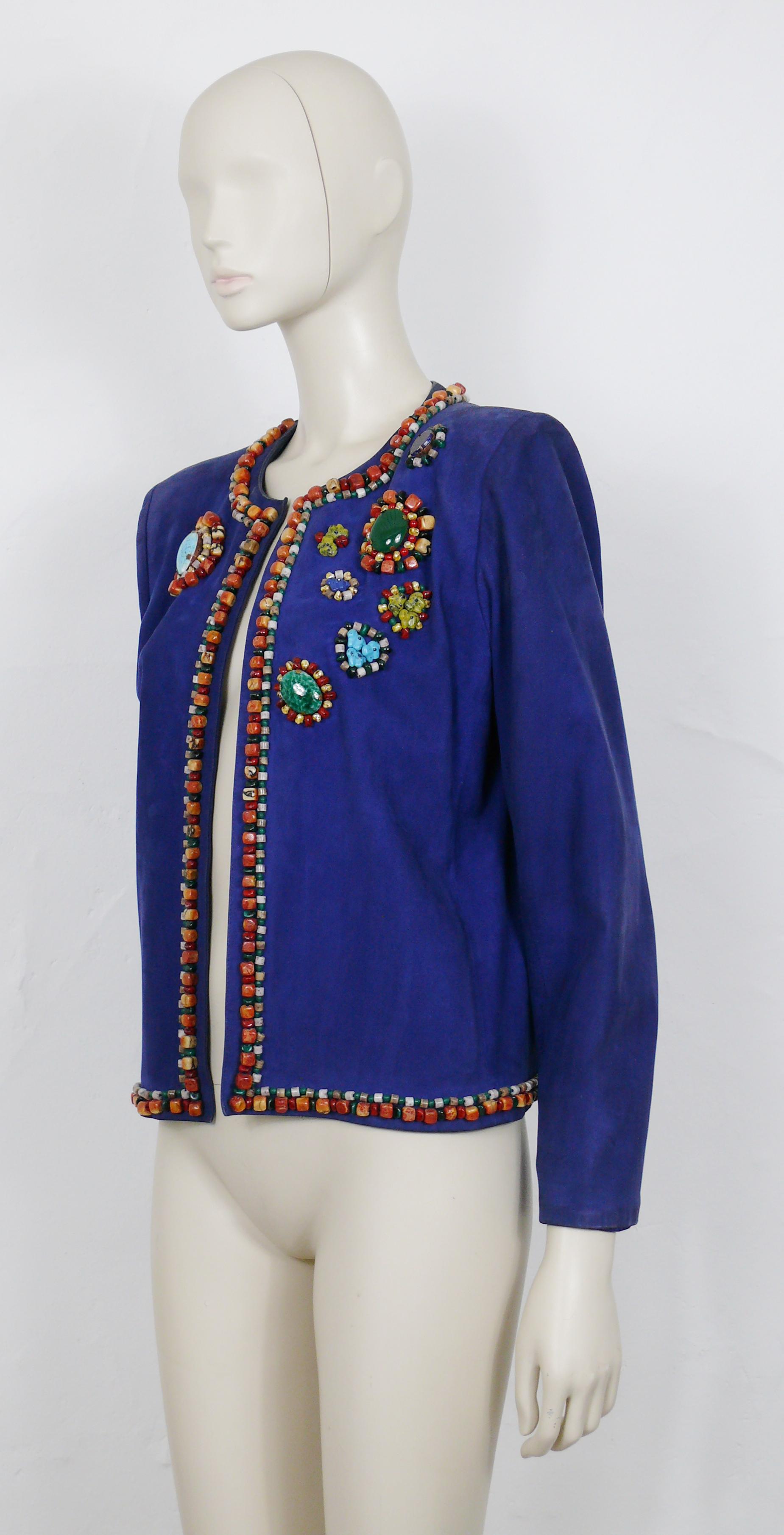 Women's Yves Saint Laurent YSL Vintage Jewelled Blue Lambskin Jacket For Sale