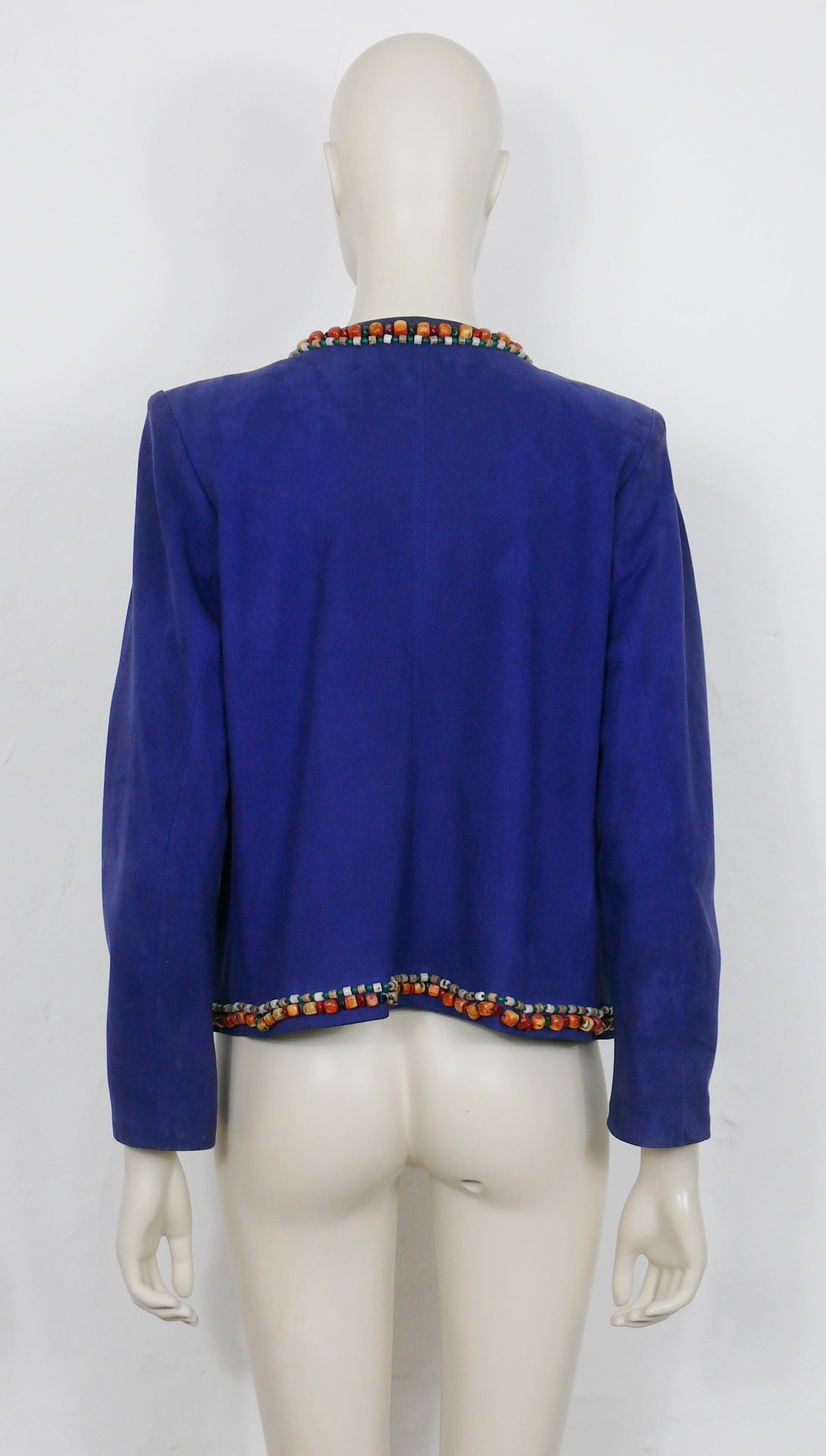 Yves Saint Laurent YSL Vintage Jewelled Blue Lambskin Jacket For Sale 5