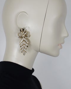 YVES SAINT LAURENT YSL Vintage Jewelled Bow Leaf Dangle Earrings