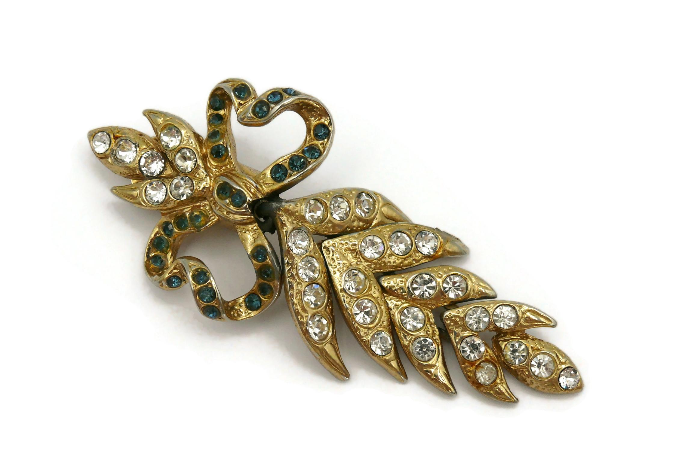 YVES SAINT LAURENT YSL Vintage Jewelled Bow Leaf Dangling Earrings For Sale 3