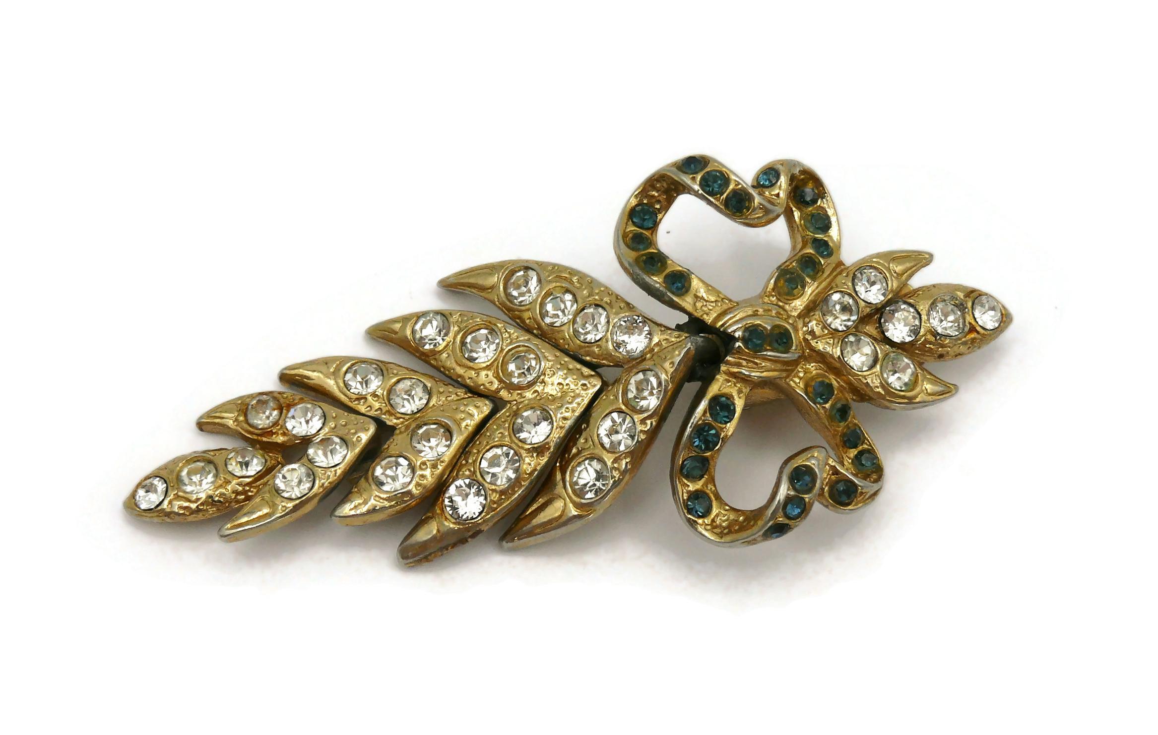 YVES SAINT LAURENT YSL Vintage Jewelled Bow Leaf Dangling Earrings For Sale 4