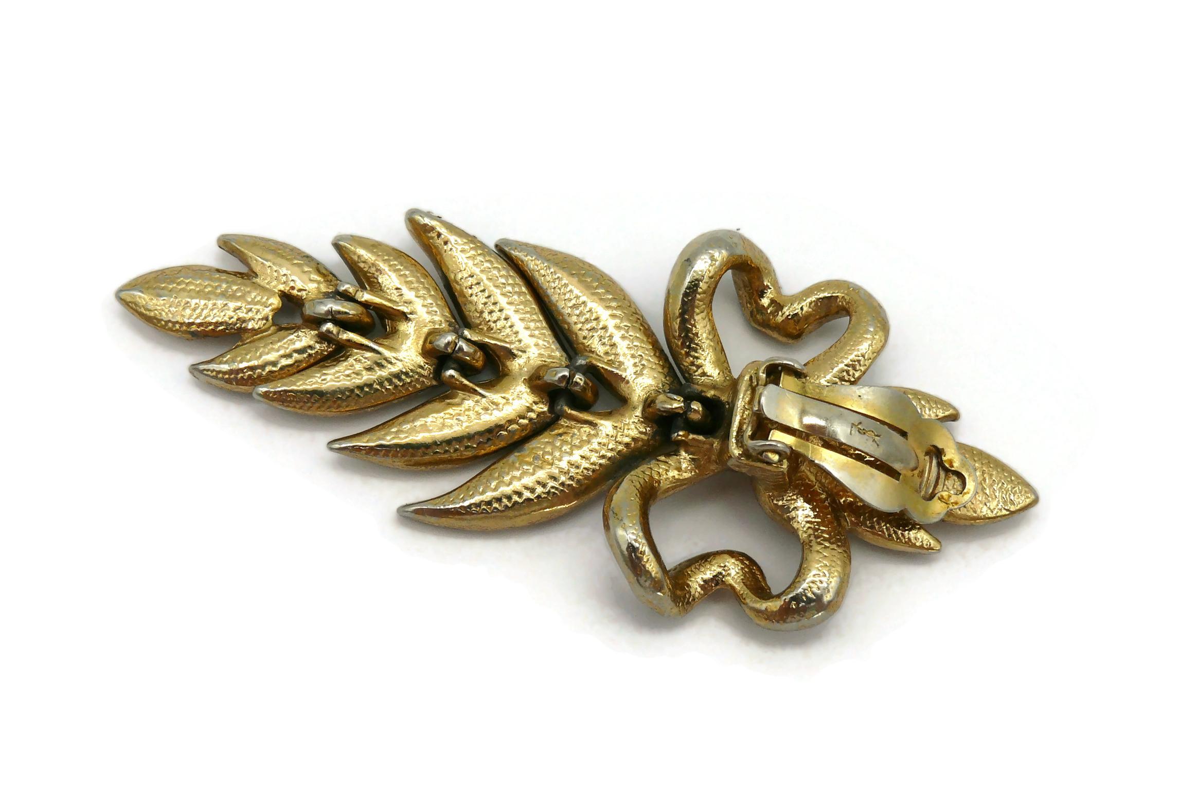 YVES SAINT LAURENT YSL Vintage Jewelled Bow Leaf Dangling Earrings For Sale 5