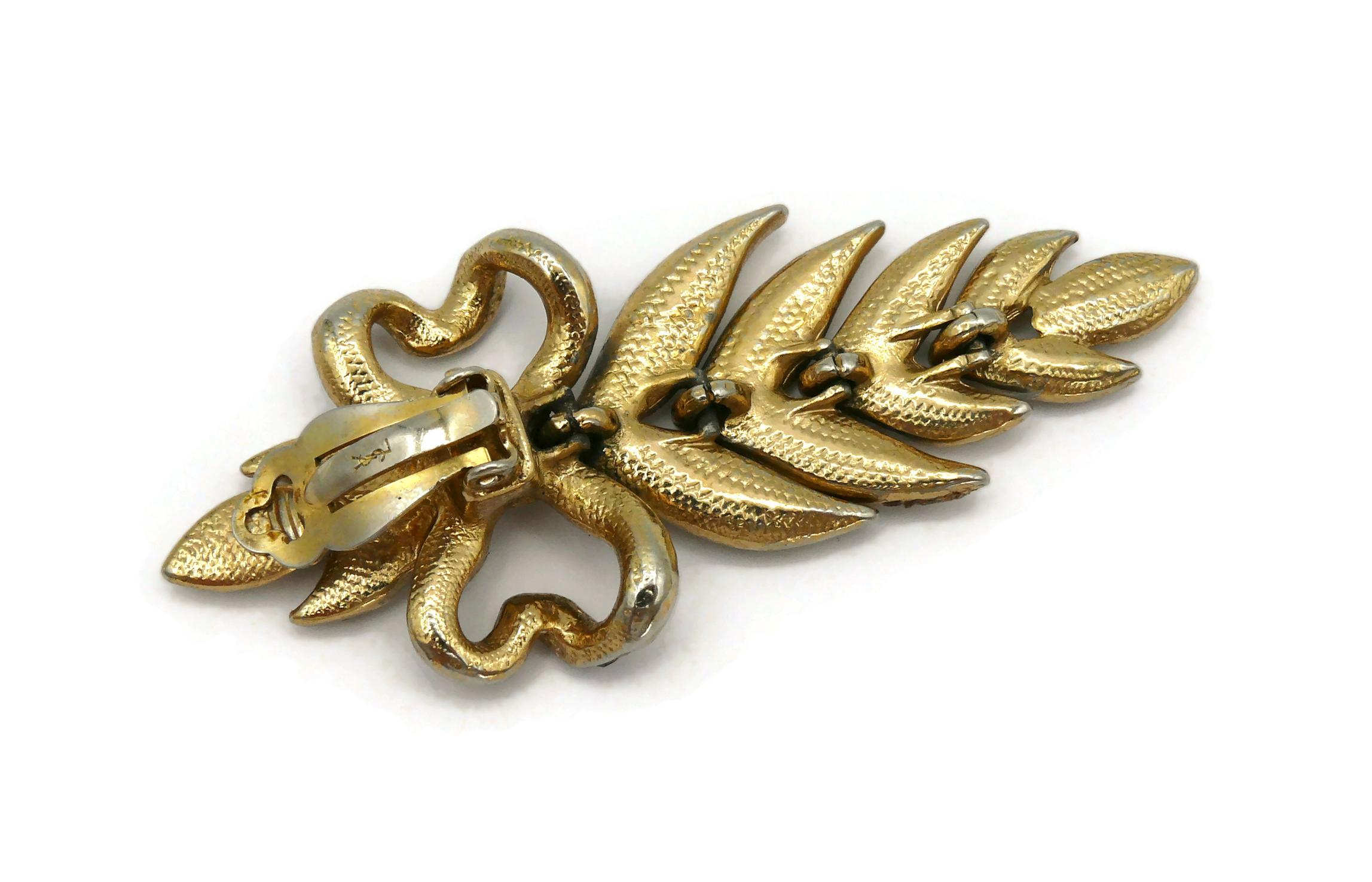 YVES SAINT LAURENT YSL Vintage Jewelled Bow Leaf Dangling Earrings For Sale 6