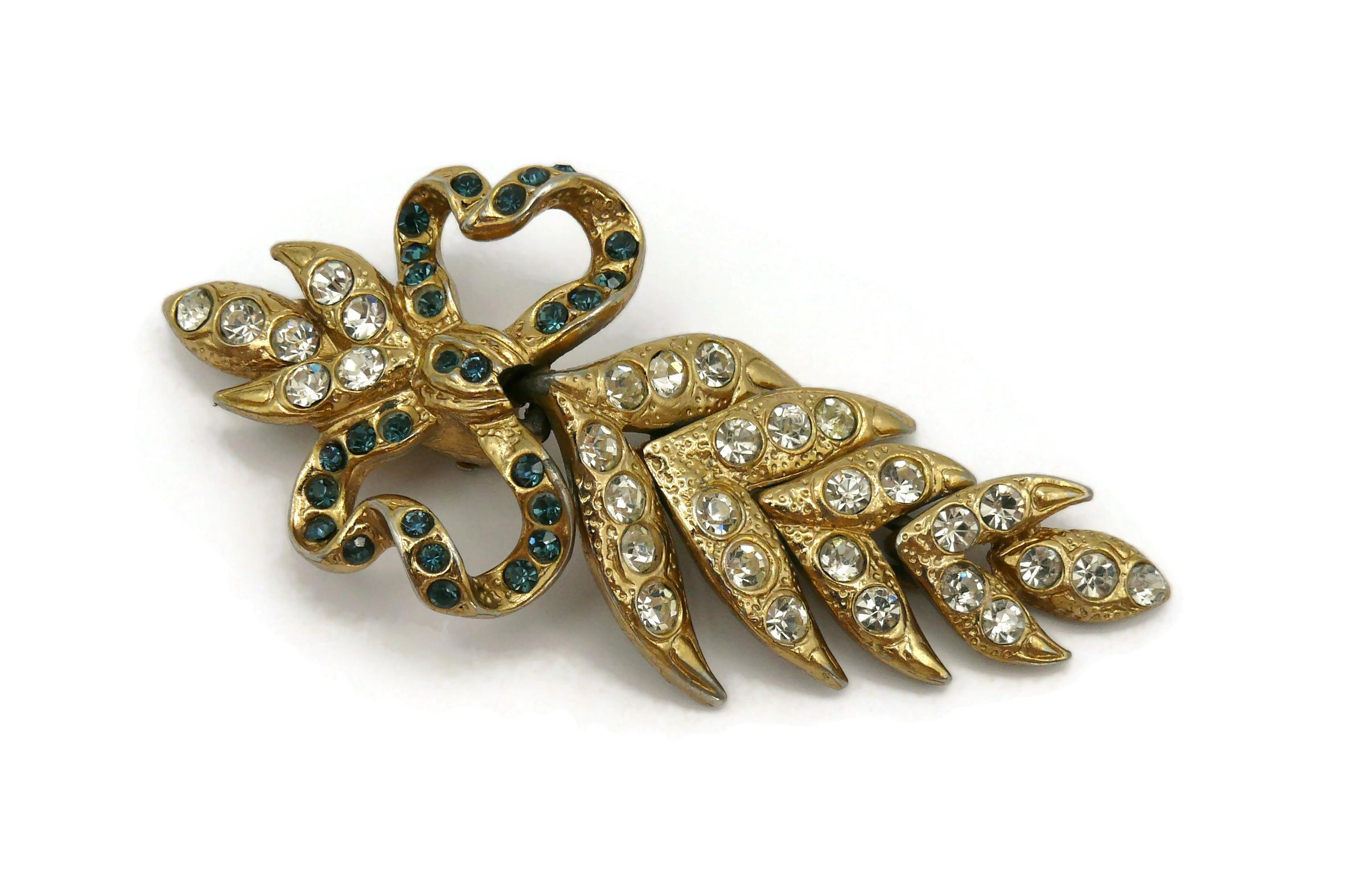 YVES SAINT LAURENT YSL Vintage Jewelled Bow Leaf Dangling Earrings For Sale 7
