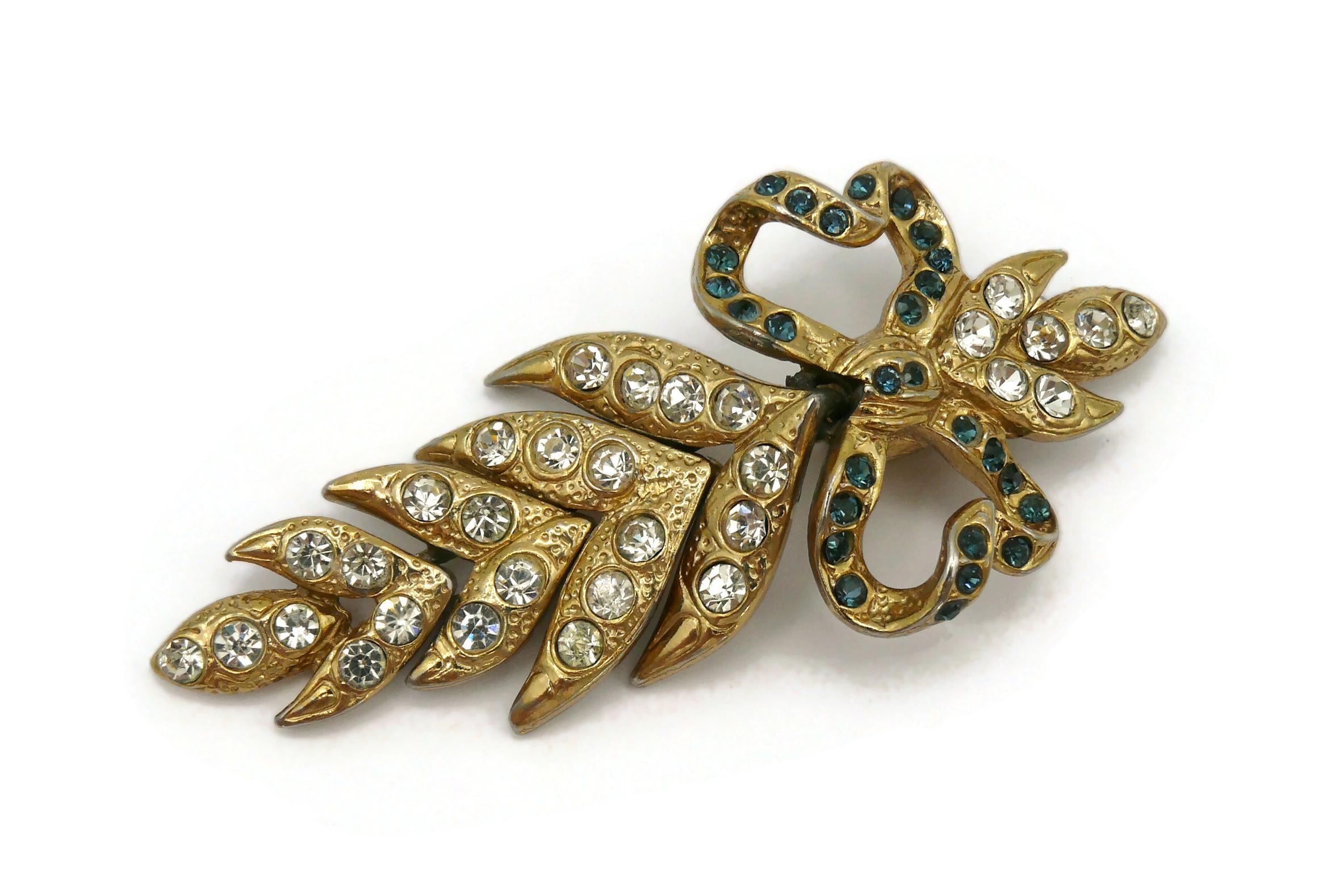 YVES SAINT LAURENT YSL Vintage Jewelled Bow Leaf Dangling Earrings For Sale 8
