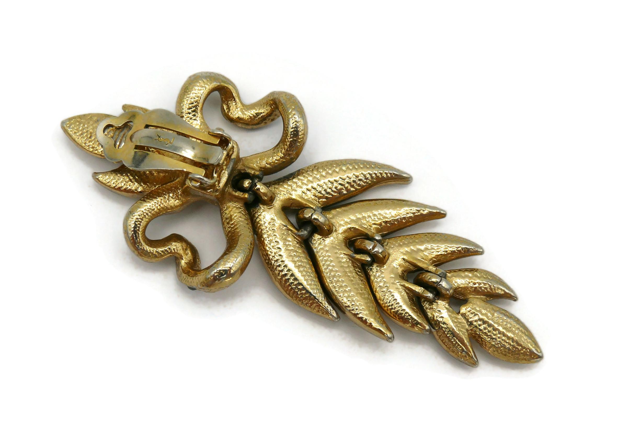 YVES SAINT LAURENT YSL Vintage Jewelled Bow Leaf Dangling Earrings For Sale 9