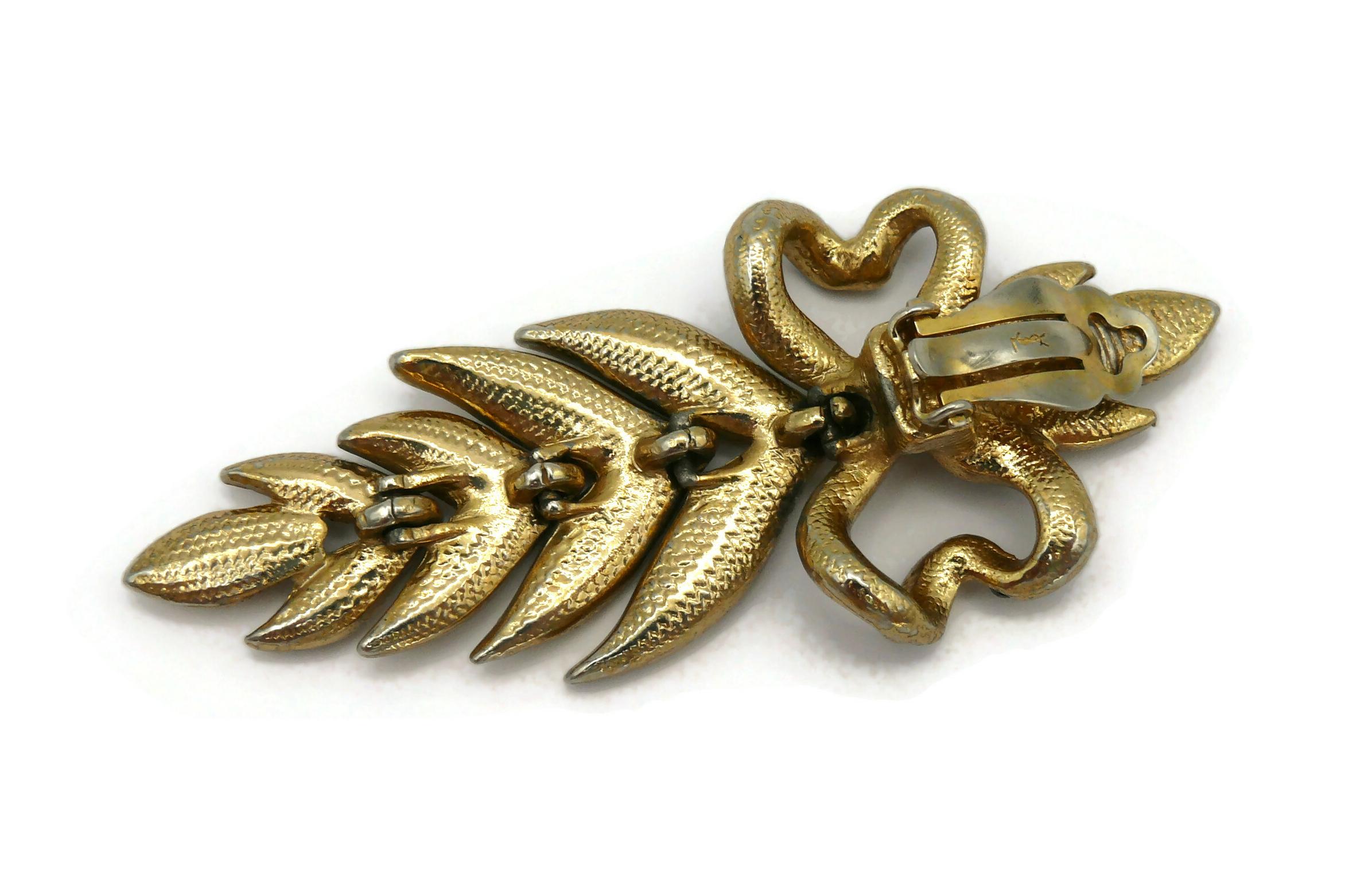 YVES SAINT LAURENT YSL Vintage Jewelled Bow Leaf Dangling Earrings For Sale 10