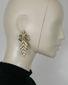 YVES SAINT LAURENT YSL Vintage Jewelled Bow Leaf Dangling Earrings