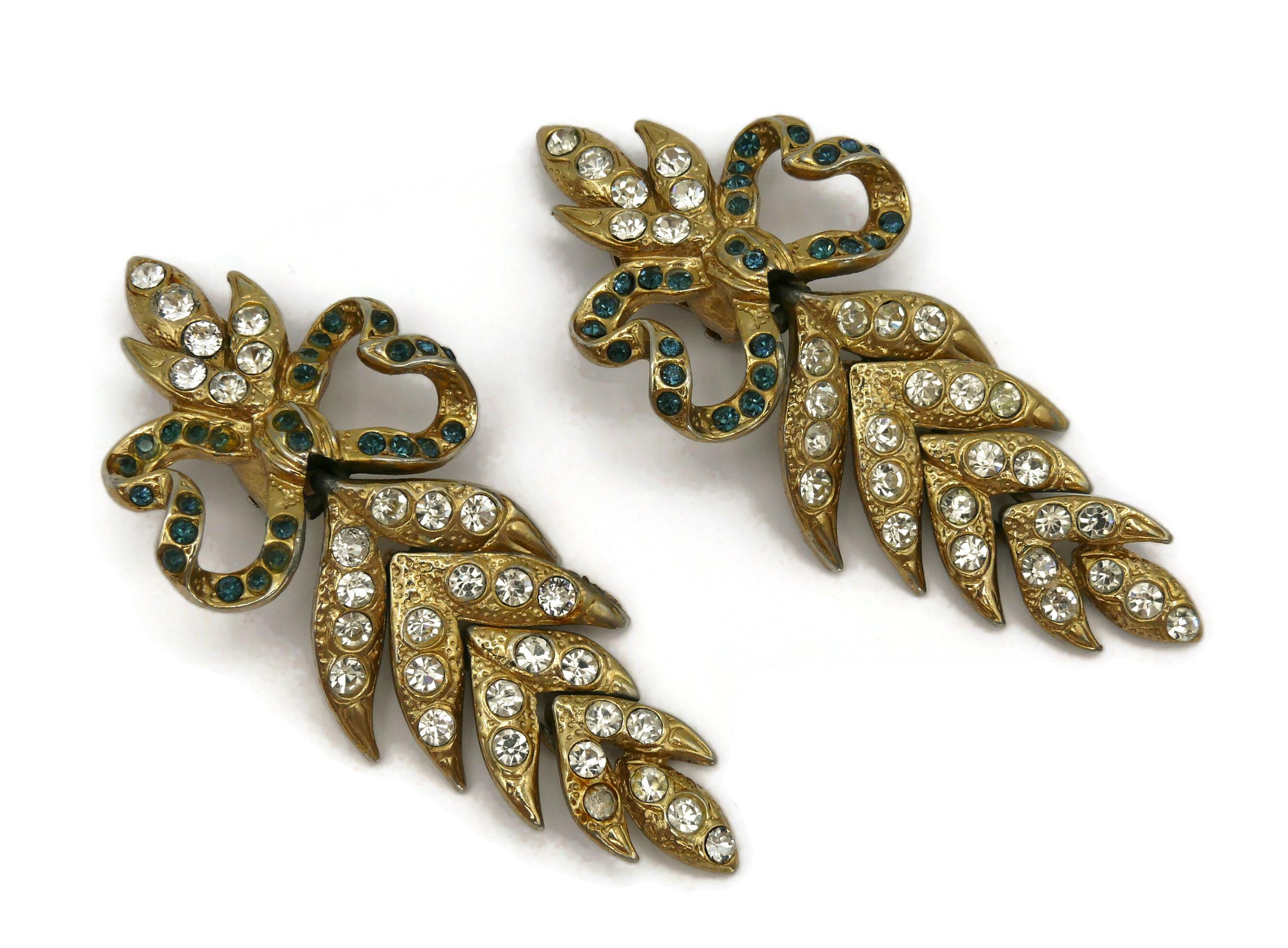YVES SAINT LAURENT YSL Vintage baumelnde Ohrringe mit Juwelen und Blattschliff im Zustand „Gut“ im Angebot in Nice, FR