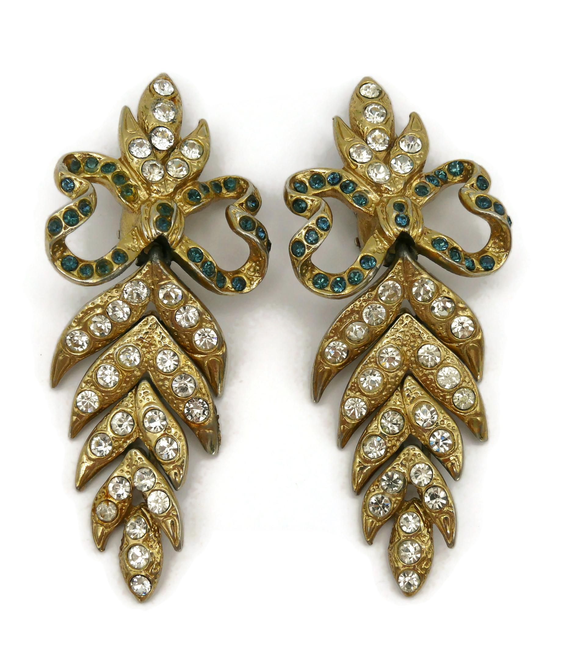 YVES SAINT LAURENT YSL Vintage baumelnde Ohrringe mit Juwelen und Blattschliff Damen im Angebot