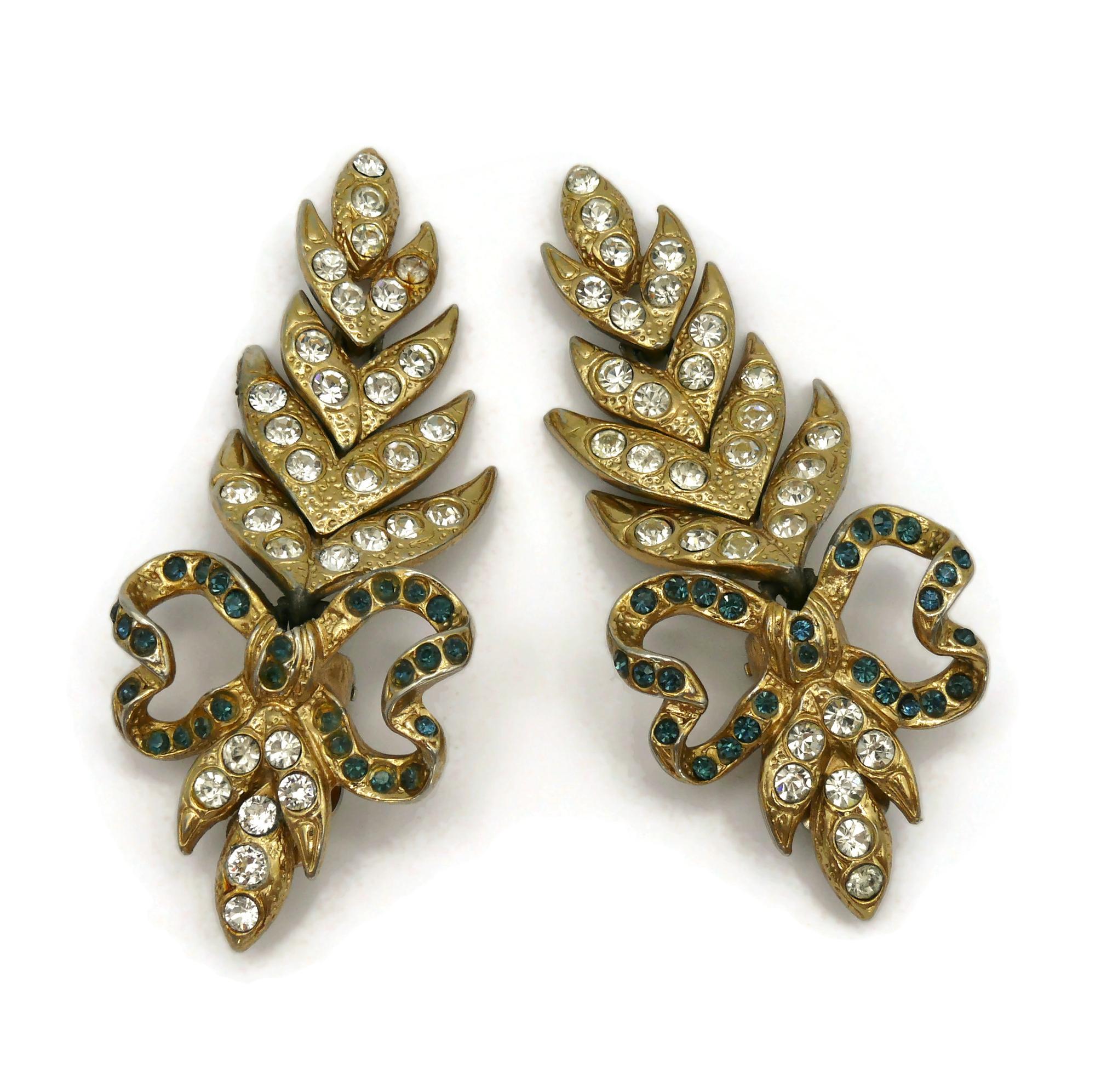 Women's YVES SAINT LAURENT YSL Vintage Jewelled Bow Leaf Dangling Earrings For Sale