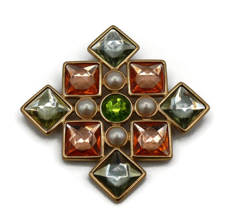 YVES SAINT LAURENT YSL Vintage Jewelled Brooch Pendant For Sale at