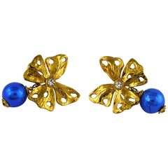 Yves Saint Laurent YSL Vintage Jewelled Butterfly Dangling Earrings