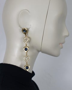 YVES SAINT LAURENT YSL Vintage Jewelled Cascading Hearts Dangle Earrings