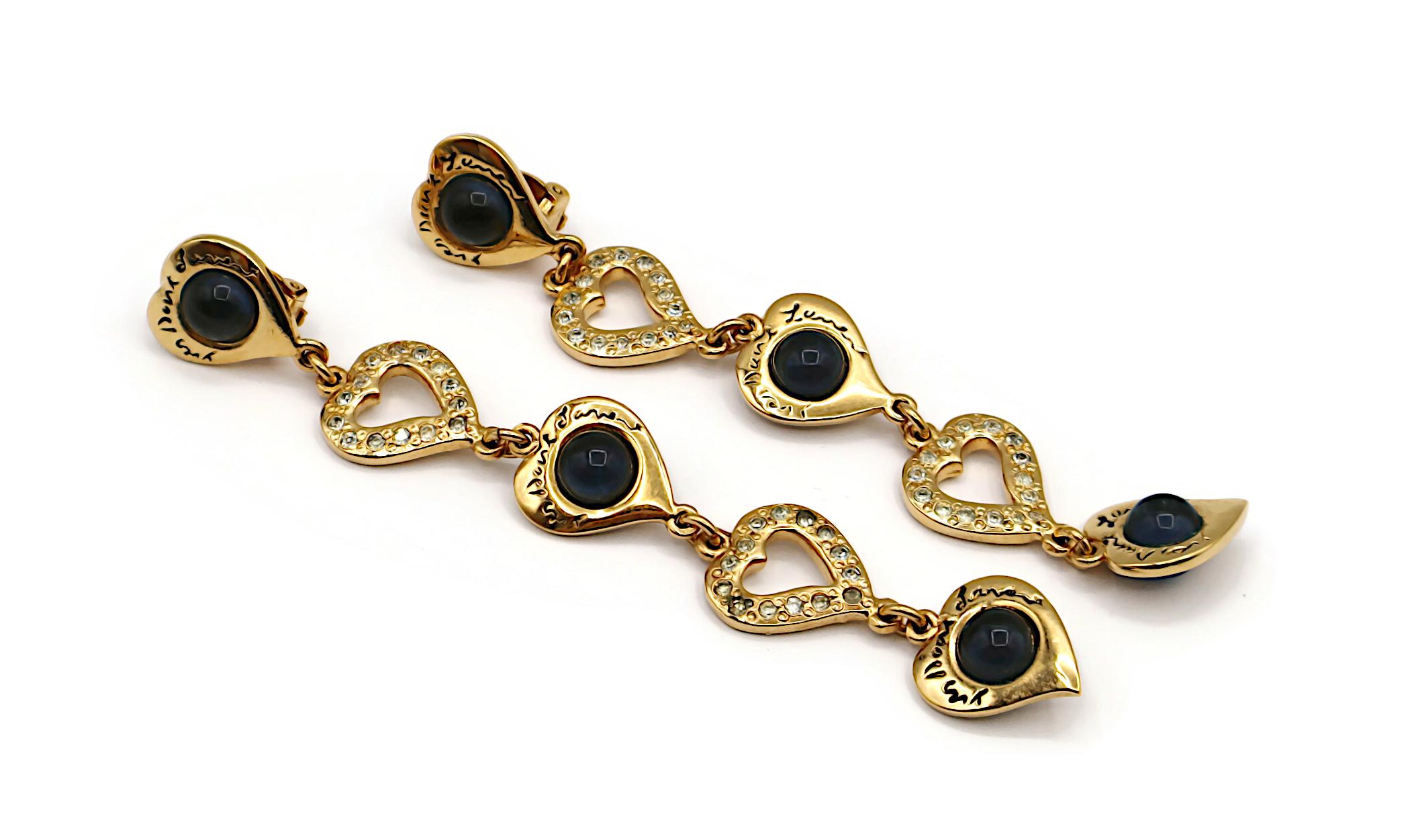 YVES SAINT LAURENT YSL Vintage Jewelled Cascading Hearts Dangle Earrings In Good Condition For Sale In Nice, FR