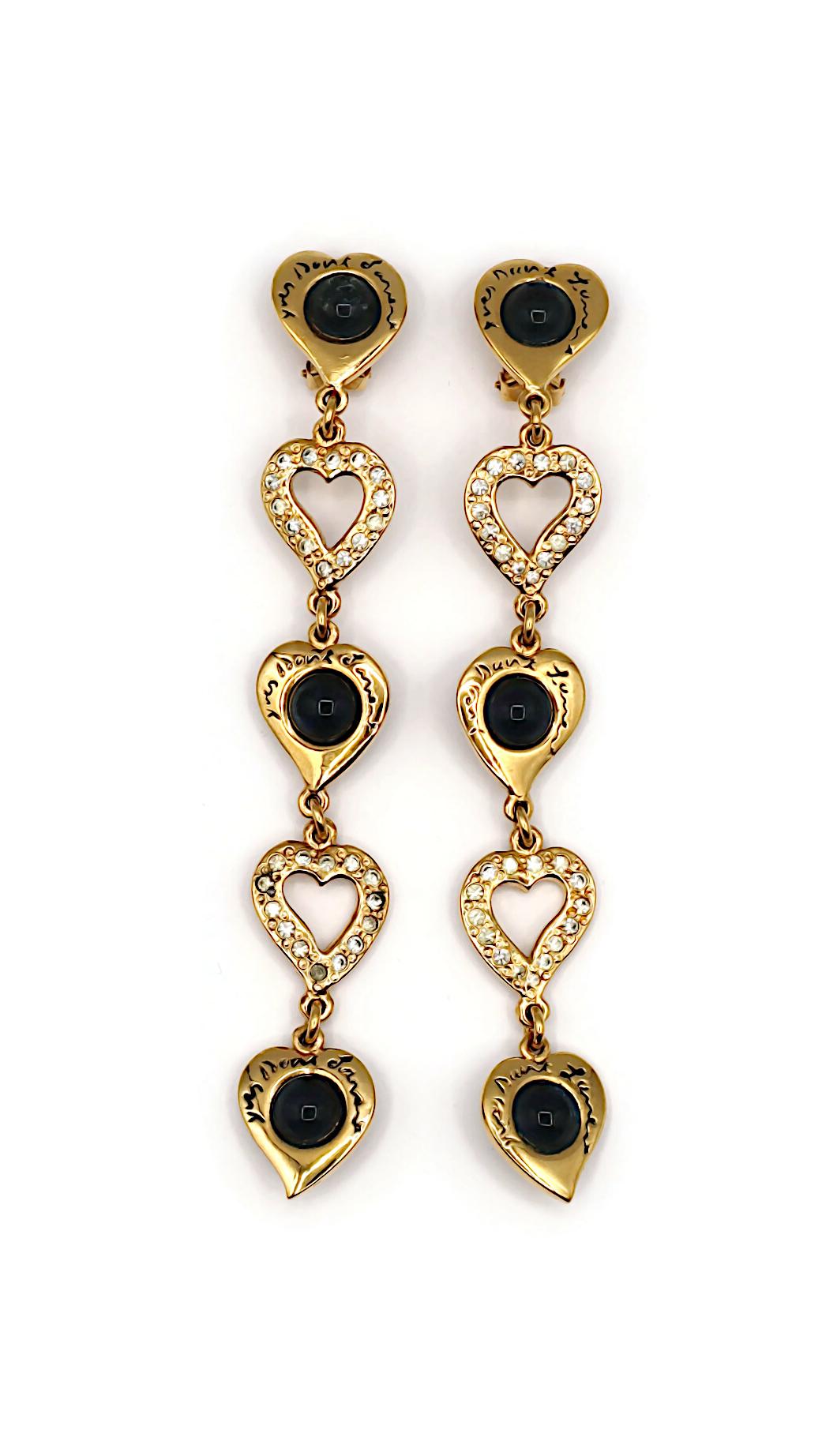 Women's YVES SAINT LAURENT YSL Vintage Jewelled Cascading Hearts Dangle Earrings For Sale