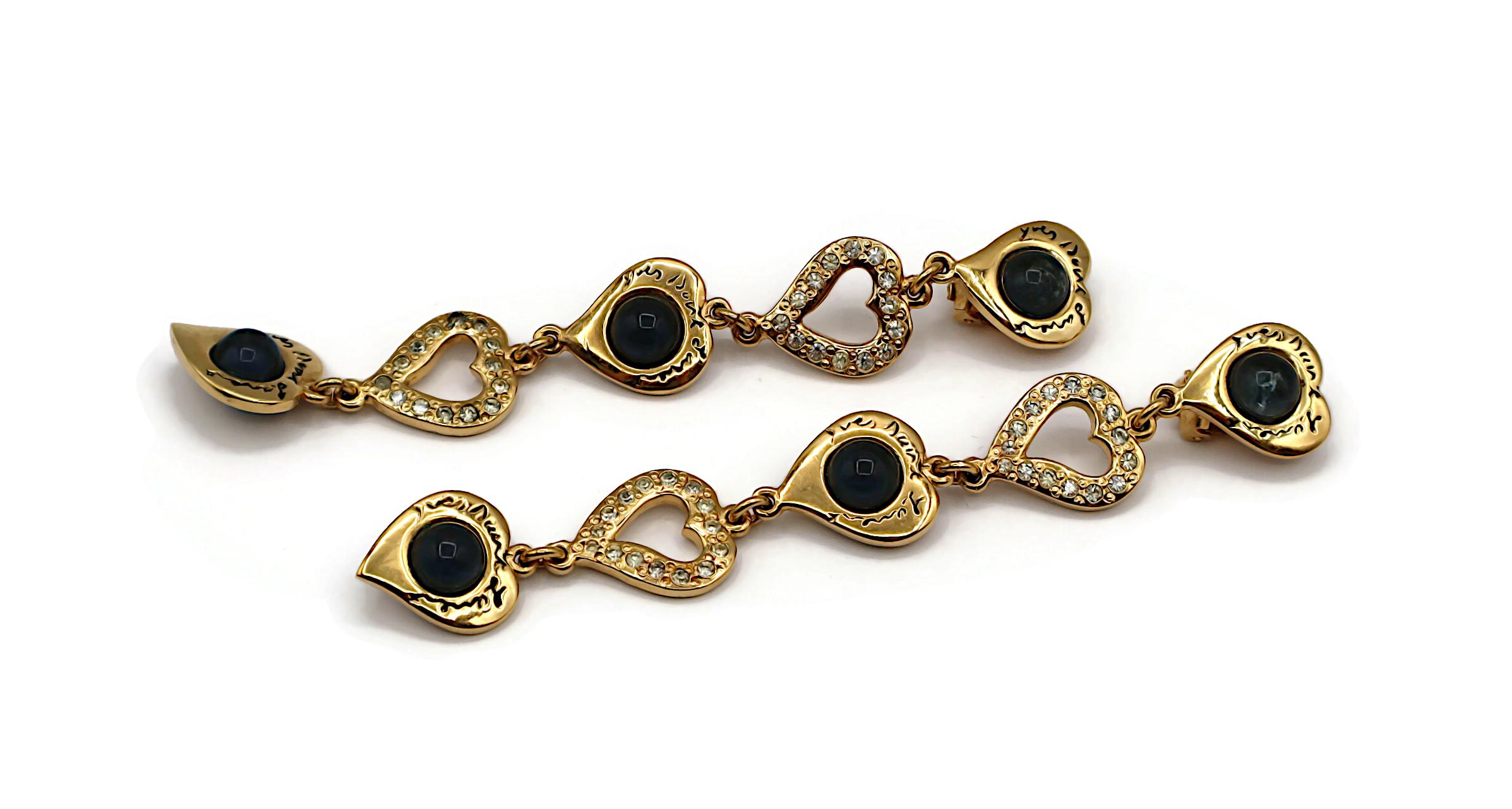 YVES SAINT LAURENT YSL Vintage Jewelled Cascading Hearts Dangle Earrings For Sale 1