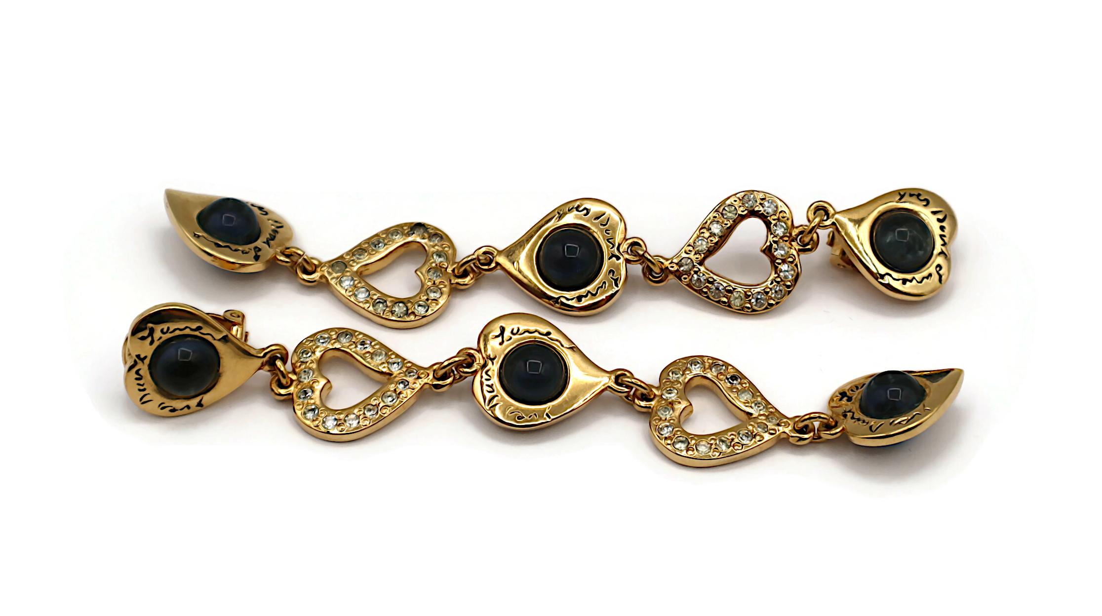 YVES SAINT LAURENT YSL Vintage Jewelled Cascading Hearts Dangle Earrings For Sale 2