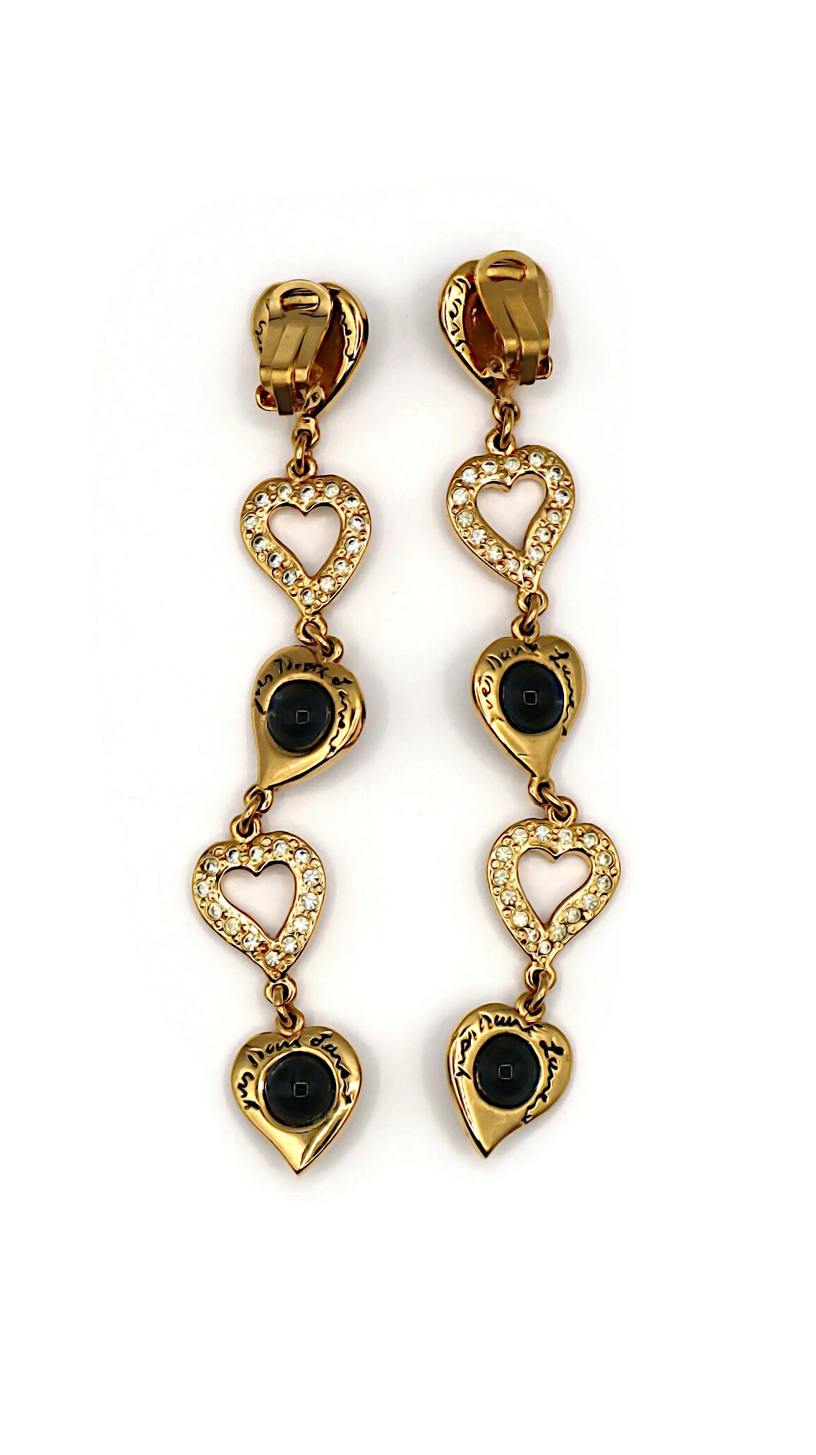 YVES SAINT LAURENT YSL Vintage Jewelled Cascading Hearts Dangle Earrings For Sale 3