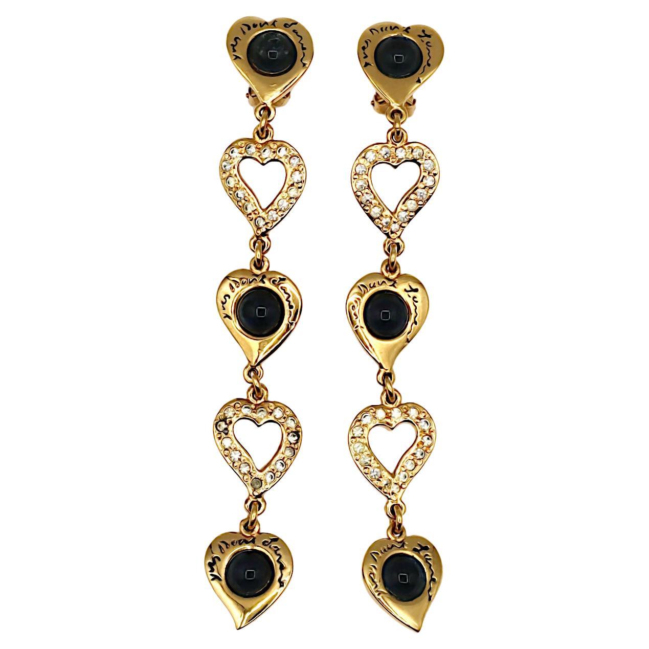YVES SAINT LAURENT YSL Vintage Jewelled Cascading Hearts Dangle Earrings For Sale