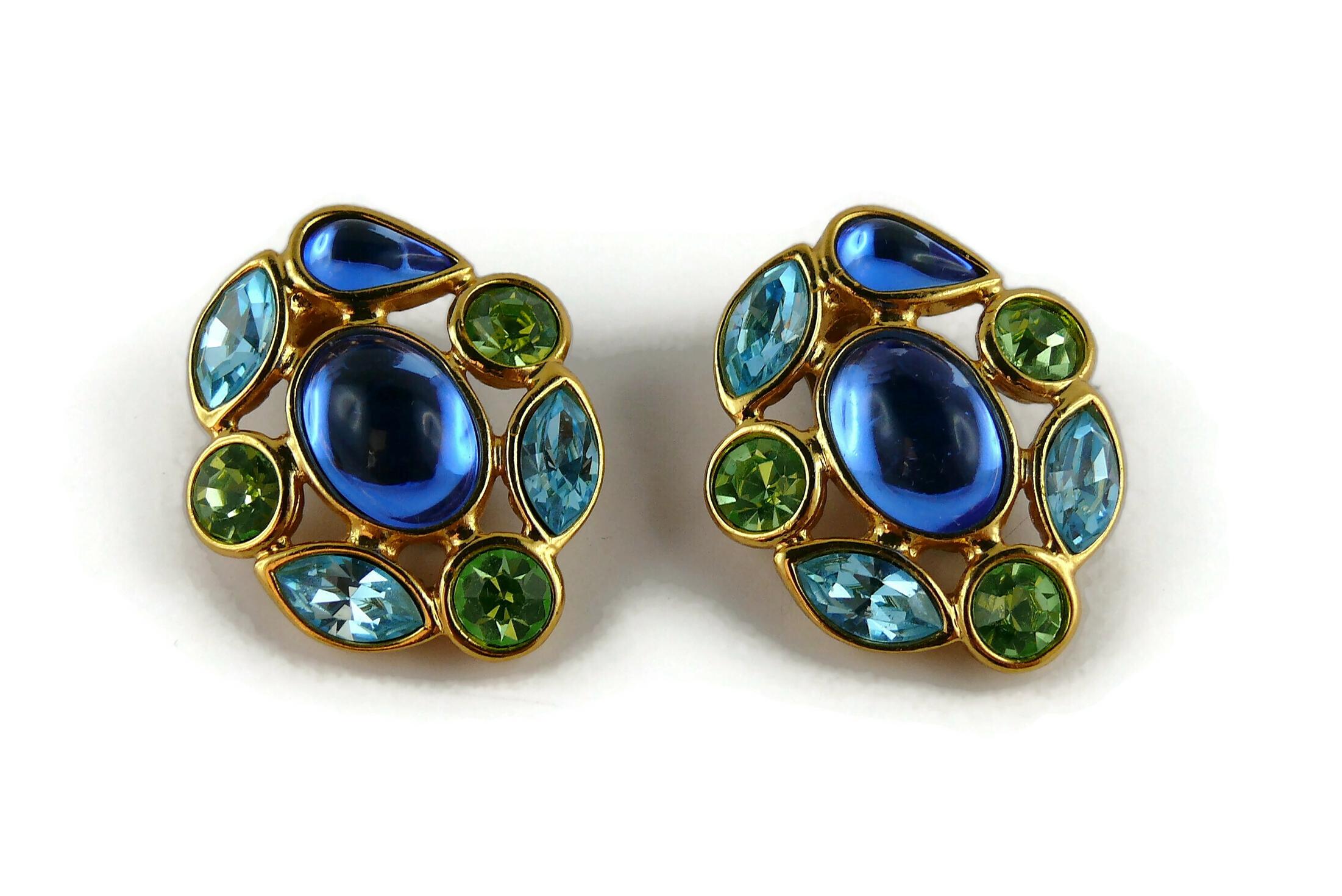 Yves Saint Laurent YSL Vintage Jewelled Clip-On Earrings In Excellent Condition For Sale In Nice, FR