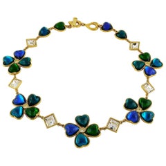 Yves Saint Laurent YSL Vintage Jewelled Clover Necklace