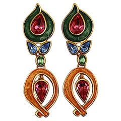 YVES SAINT LAURENT YSL Vintage Jewelled Dangle Earrings