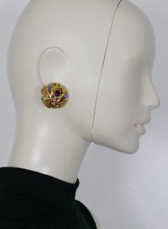 Yves Saint Laurent YSL Vintage Jewelled Domed Clip-On Earrings