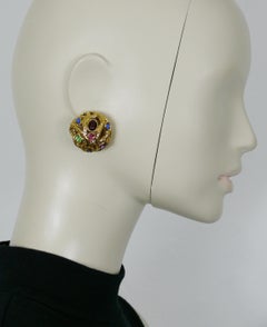 YVES SAINT LAURENT YSL Vintage Jewelled Domed Clip-On Earrings