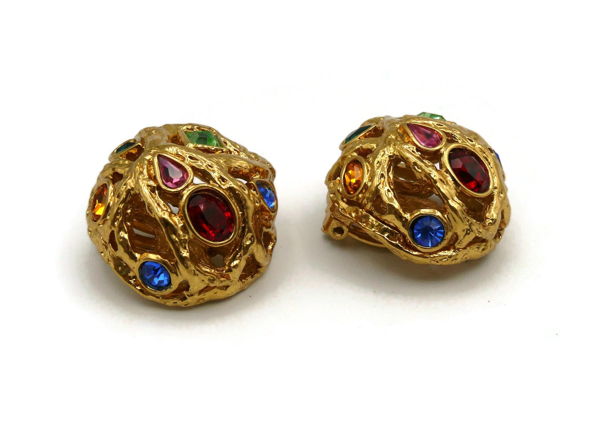 Yves Saint Laurent YSL Vintage Jewelled Domed Clip-On Earrings In Excellent Condition For Sale In Nice, FR
