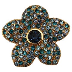 YVES SAINT LAURENT YSL Vintage Jewelled Flower Brooch Pendant
