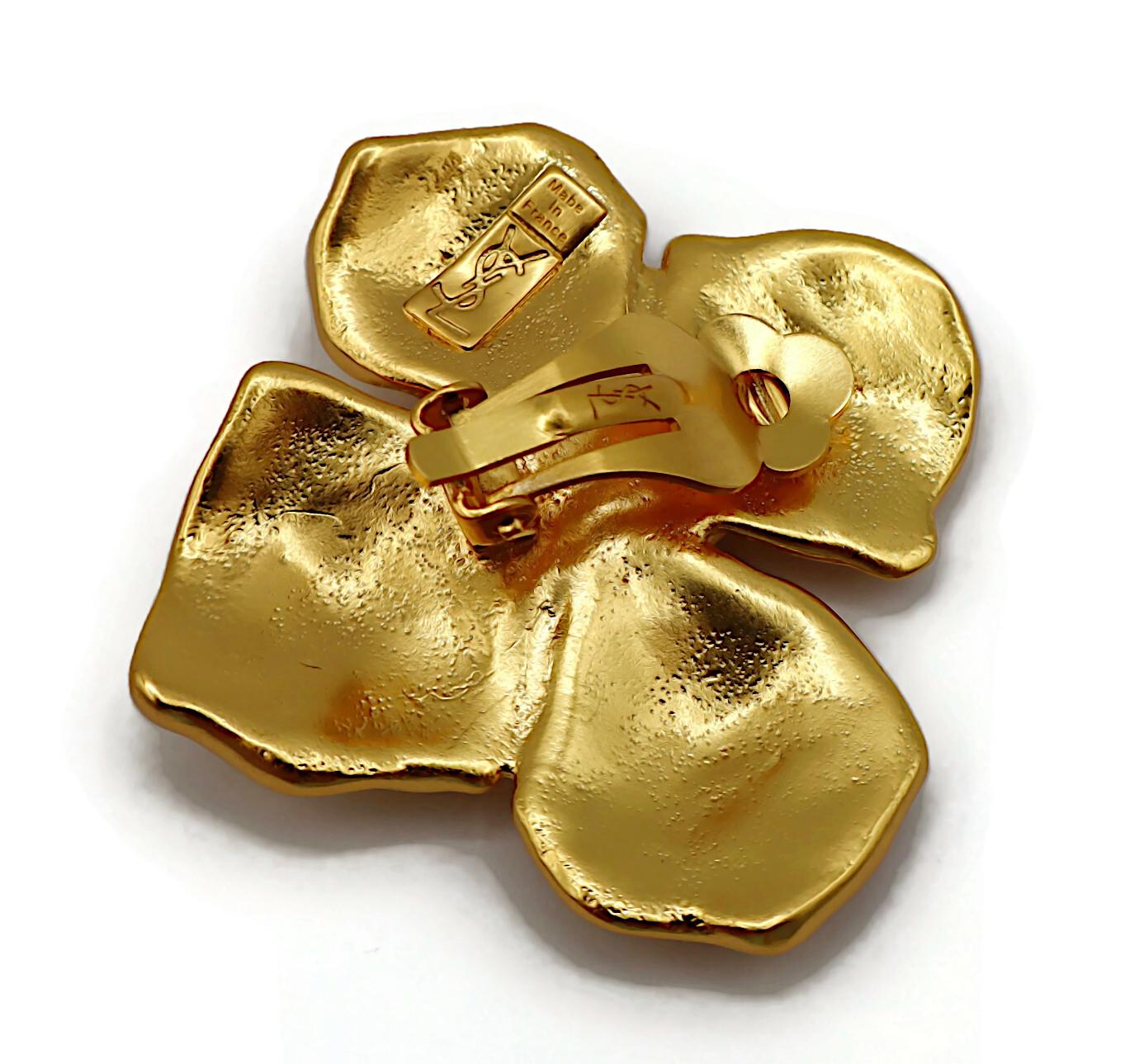YVES SAINT LAURENT YSL Vintage Jewelled Flower Clip-On Earrings For Sale 7