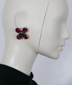 YVES SAINT LAURENT YSL Vintage Jewelled Flower Clip-On Earrings