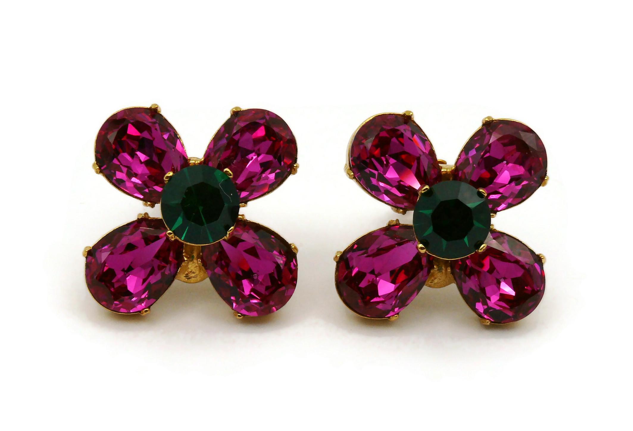 Women's YVES SAINT LAURENT YSL Vintage Jewelled Flower Clip-On Earrings For Sale