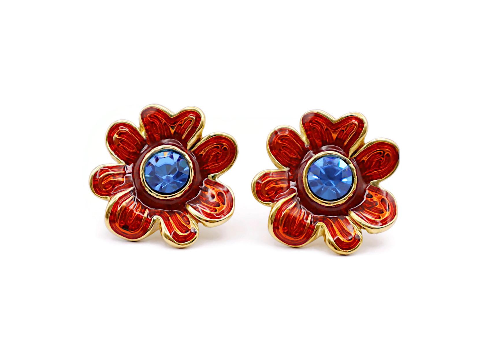 Women's YVES SAINT LAURENT YSL Vintage Jewelled Flower Clip-On Earrings For Sale