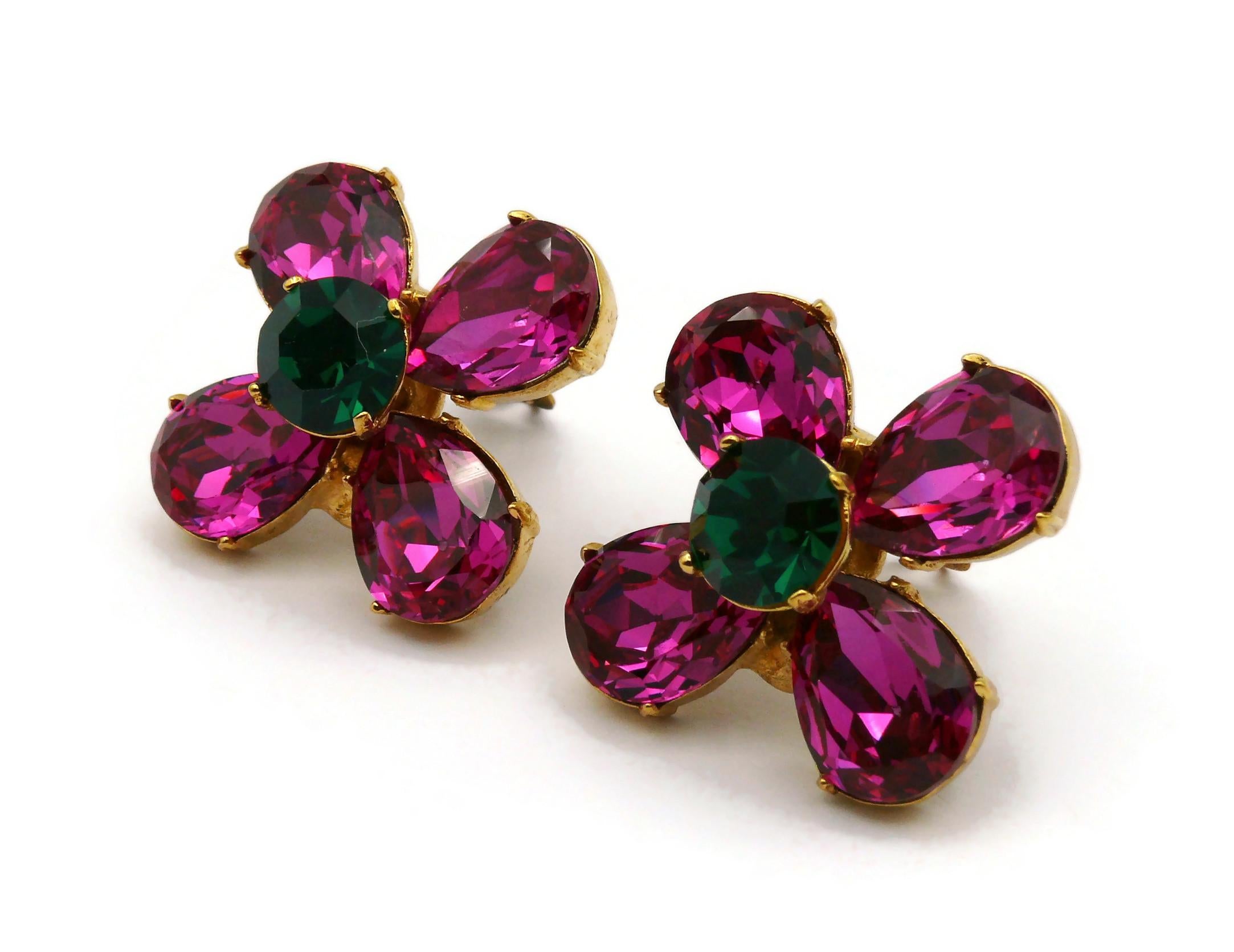 YVES SAINT LAURENT YSL Vintage Jewelled Flower Clip-On Earrings For Sale 1