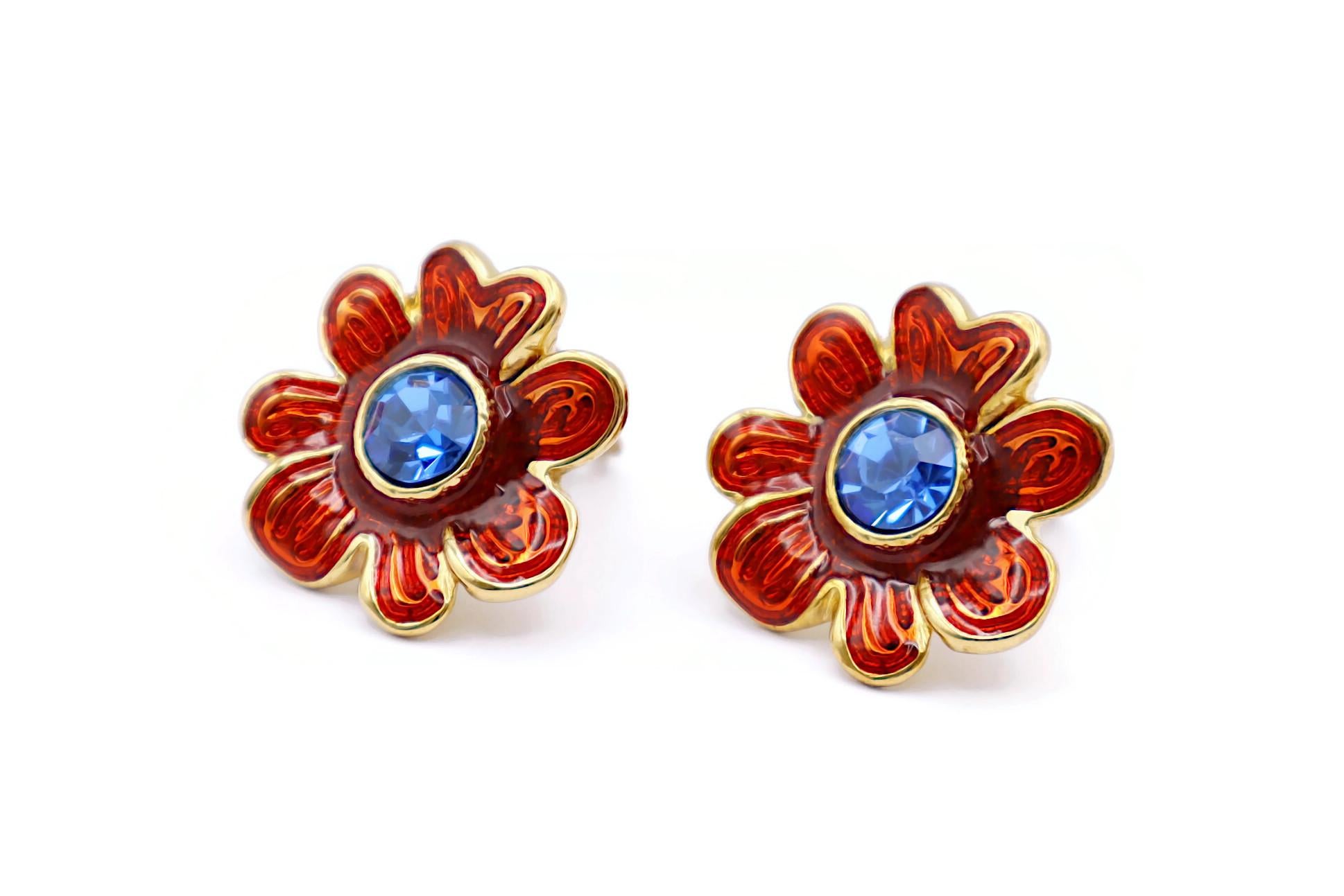 YVES SAINT LAURENT YSL Vintage Jewelled Flower Clip-On Earrings For Sale 1