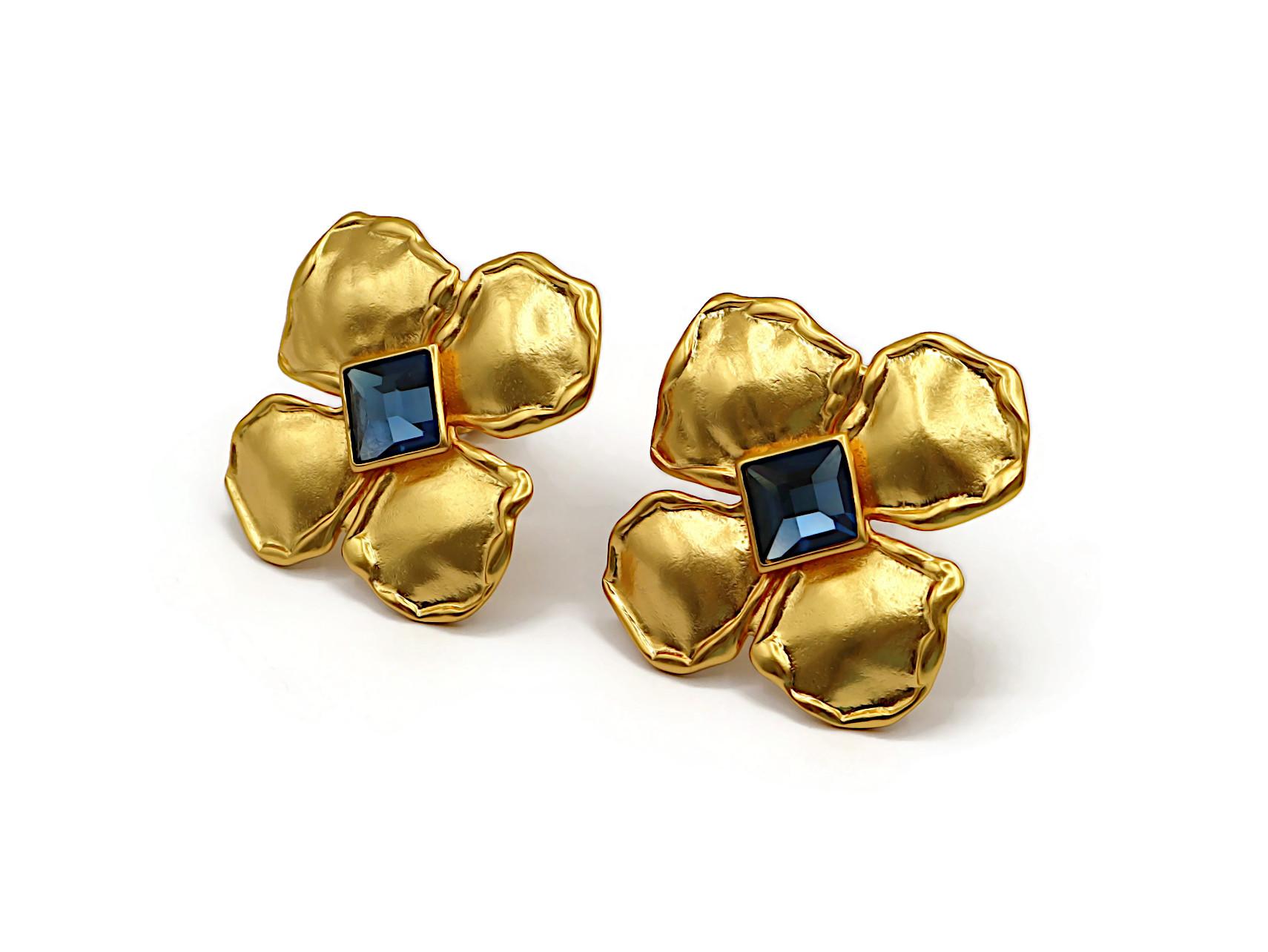 YVES SAINT LAURENT YSL Vintage Jewelled Flower Clip-On Earrings For Sale 1