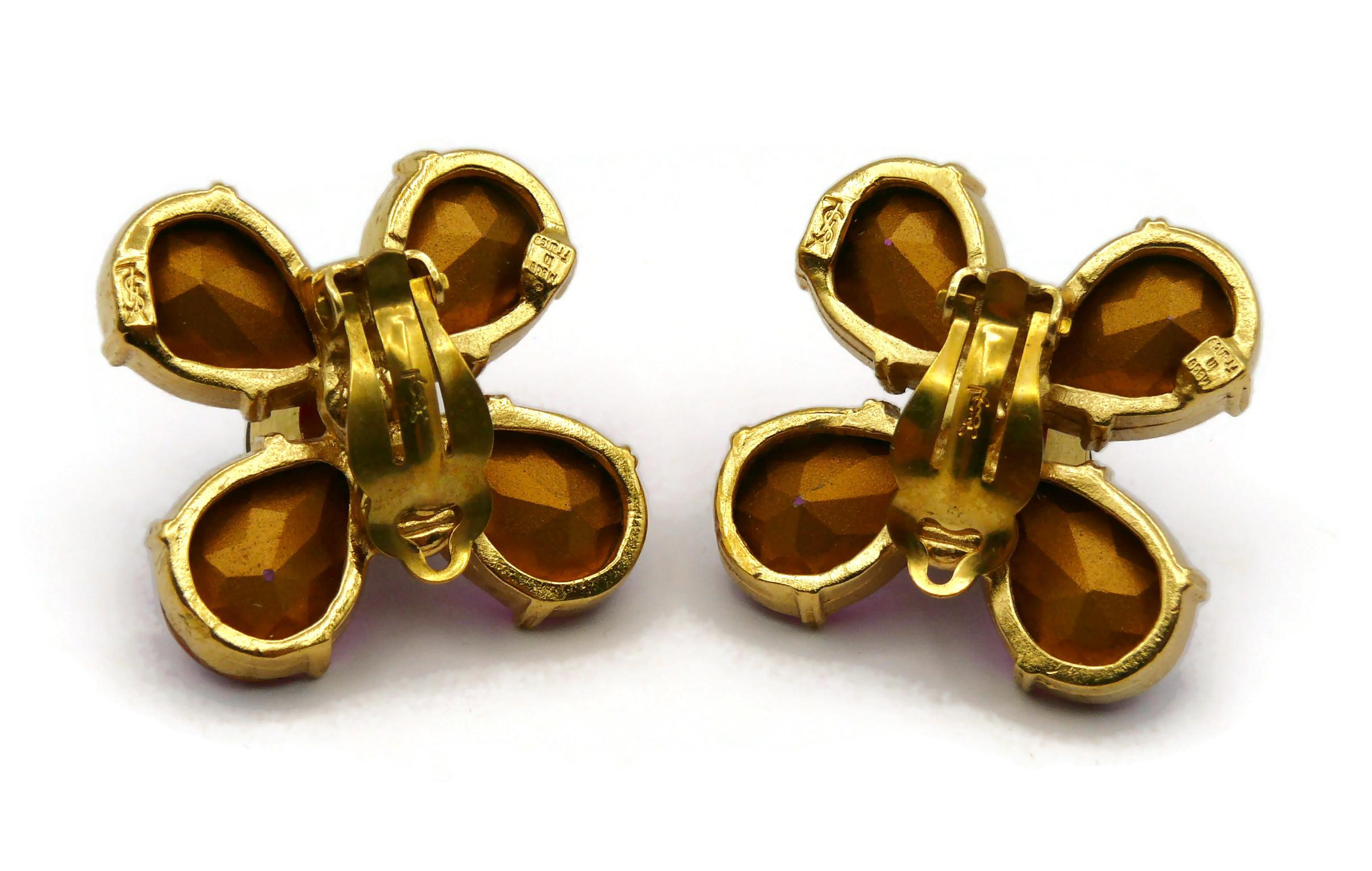 YVES SAINT LAURENT YSL Vintage Jewelled Flower Clip-On Earrings For Sale 2